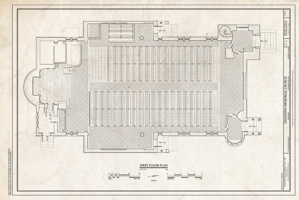 Blueprint First Floor Plan - Channing Memorial Church, 135 Pelham Street, Newport, Newport County, RI