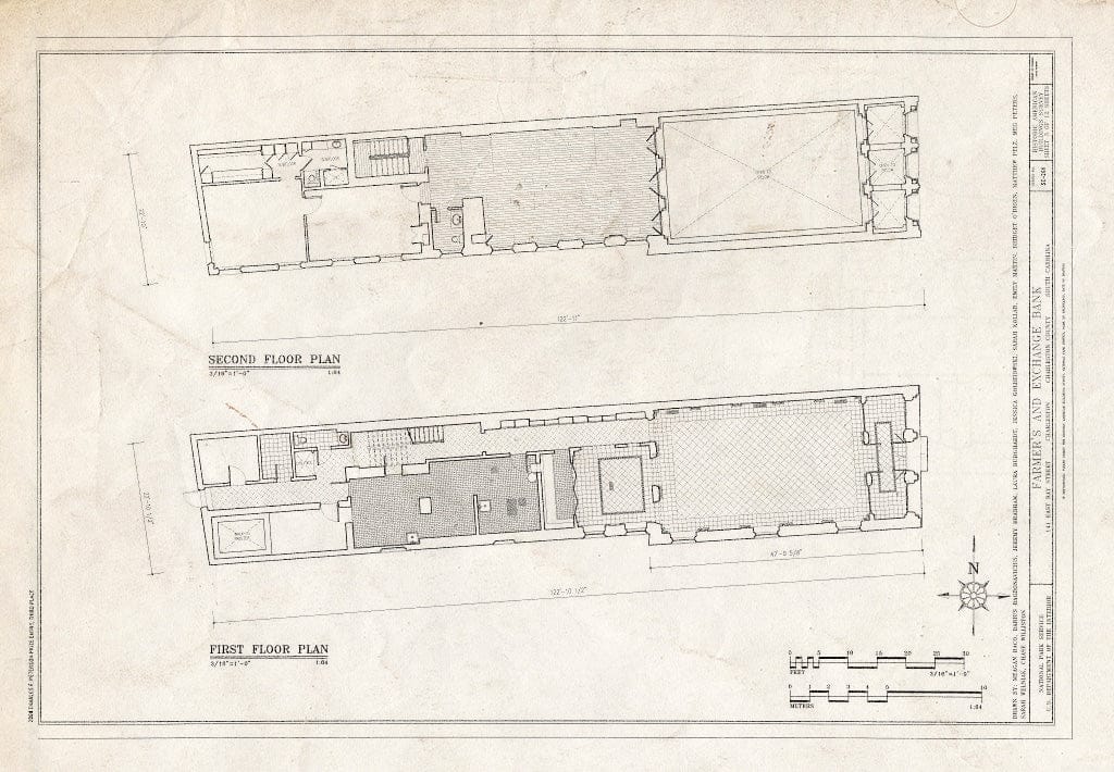 Blueprint First & Second Floor Plans - Farmers' & Exchange Bank, 141 East Bay Street, Charleston, Charleston County, SC