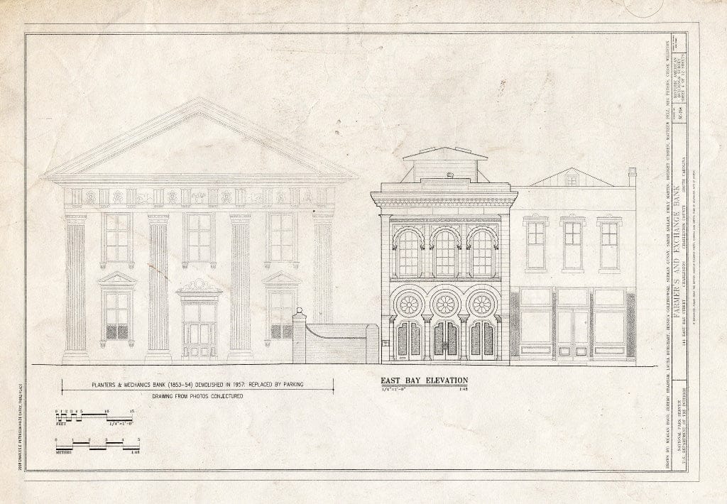 Blueprint East Bay Elevation - Farmers' & Exchange Bank, 141 East Bay Street, Charleston, Charleston County, SC