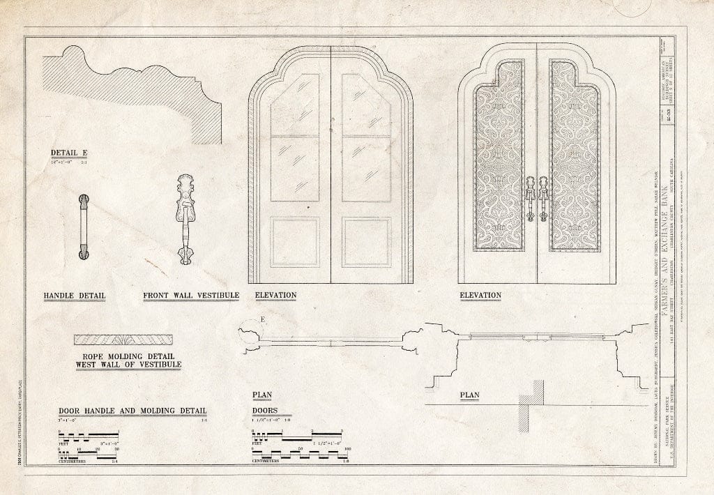 Blueprint Details of Doors, Door Handles, Molding - Farmers' & Exchange Bank, 141 East Bay Street, Charleston, Charleston County, SC