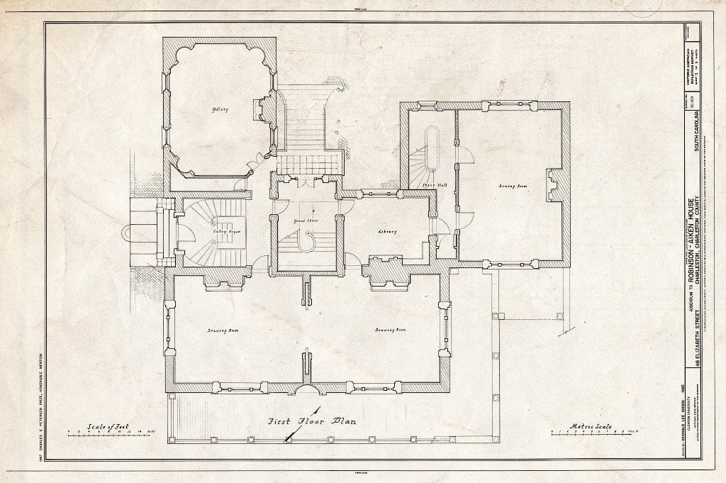 Blueprint Details of Double Parlor - Robinson-Aiken House, 48 Elizabeth Street, Charleston, Charleston County, SC