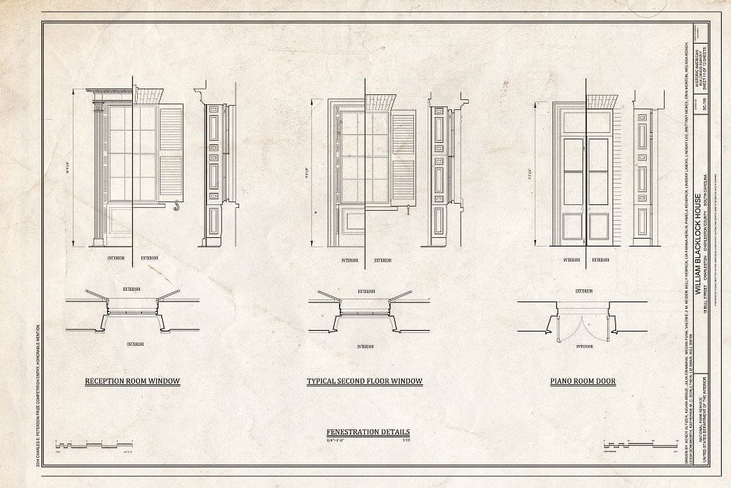 Blueprint Fenestration Details - William Blacklock House, 18 Bull Street, Charleston, Charleston County, SC