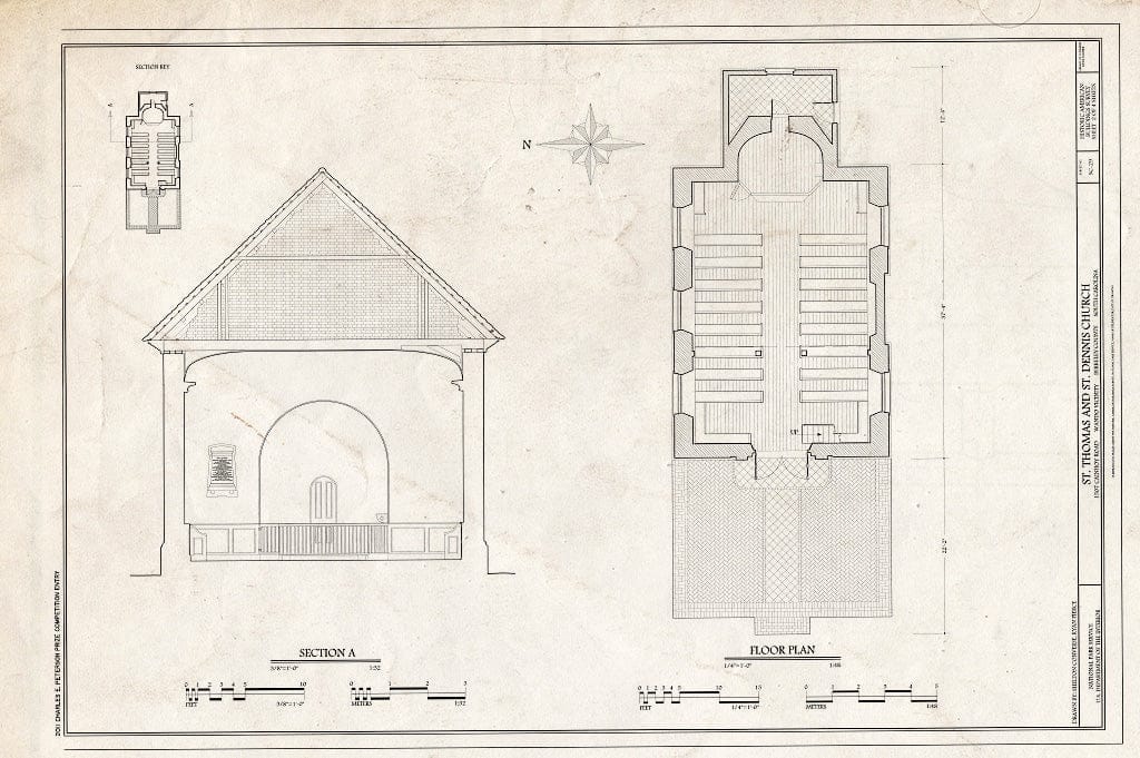 Blueprint 2. Section, Floor Plan - St. Thomas and St. Dennis Church, 1507 Cainhoy Road, Wando, Berkeley County, SC