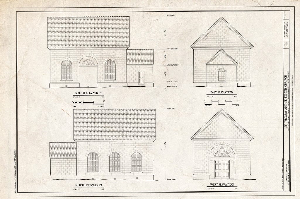 Blueprint 3. East, West, North & South Elevations - St. Thomas and St. Dennis Church, 1507 Cainhoy Road, Wando, Berkeley County, SC