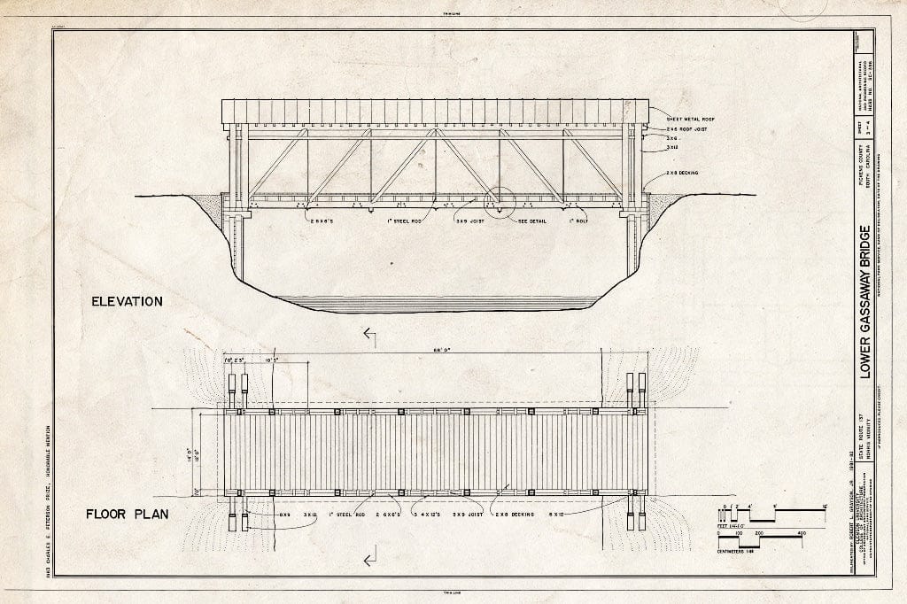 Blueprint Elevation, Floor Plan - Lower Gassaway Bridge, State Route 137, Spanning Twelve Mile Creek, Norris, Pickens County, SC