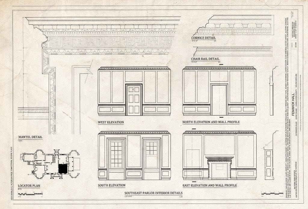 Blueprint Door Details - Fenwick Hall Plantation, Northeast of Intersection of River Road & Maybank Highway, Johns Island, Charleston County, SC