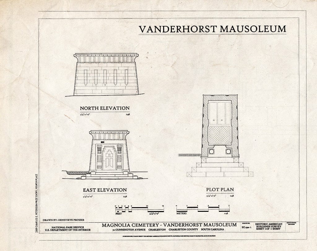 Blueprint Elevations & Plan - Magnolia Cemetery, Van der Horst Mausoleum, 70 Cunnington Avenue, Charleston, Charleston County, SC