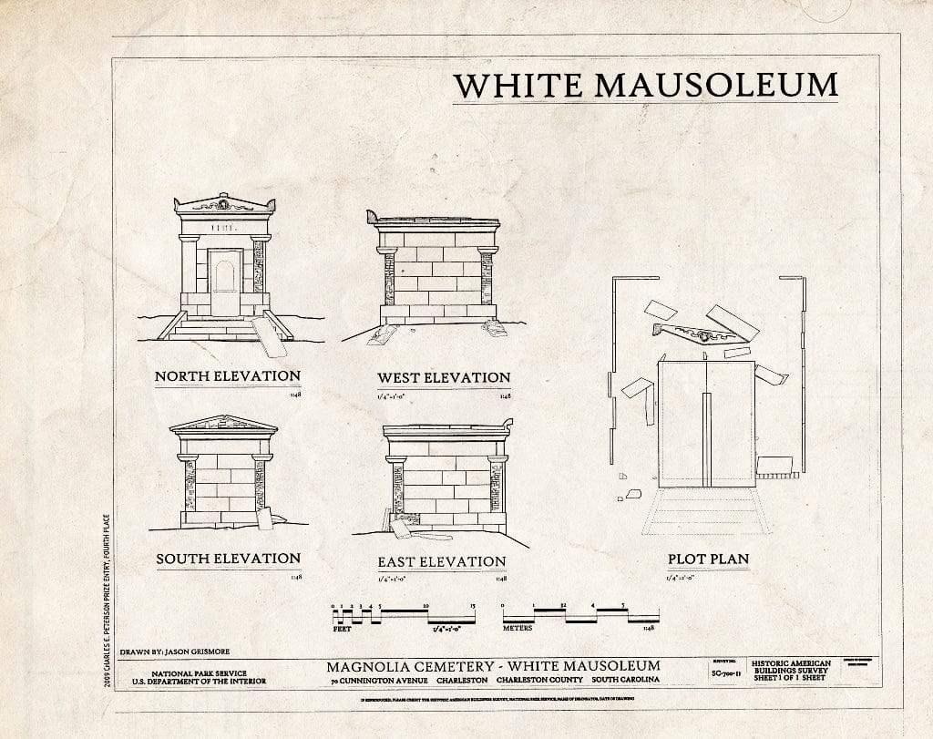 Blueprint Elevations & Plot Plan - Magnolia Cemetery, White Mausoleum, 70 Cunnington Avenue, Charleston, Charleston County, SC