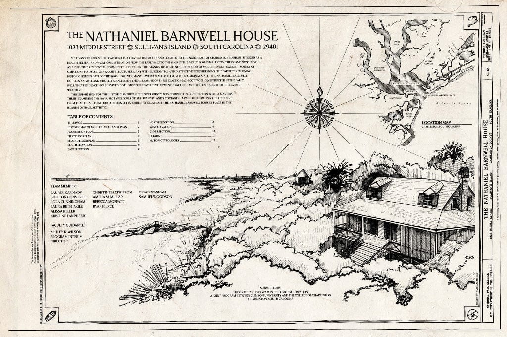 Blueprint 1. Cover Sheet - Nathaniel Barnwell House, 1023 Middle Street, Sullivans Island, Charleston County, SC