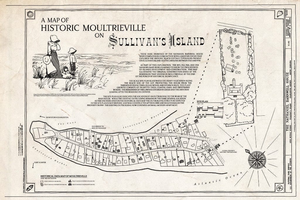 Blueprint 2. Historic map of Moultrieville on Sullivan's Island - Nathaniel Barnwell House, 1023 Middle Street, Sullivans Island, Charleston County, SC