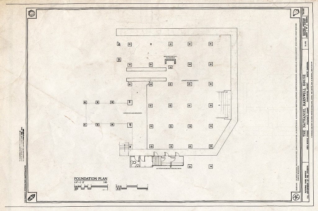 Blueprint 3. Foundation Plan - Nathaniel Barnwell House, 1023 Middle Street, Sullivans Island, Charleston County, SC