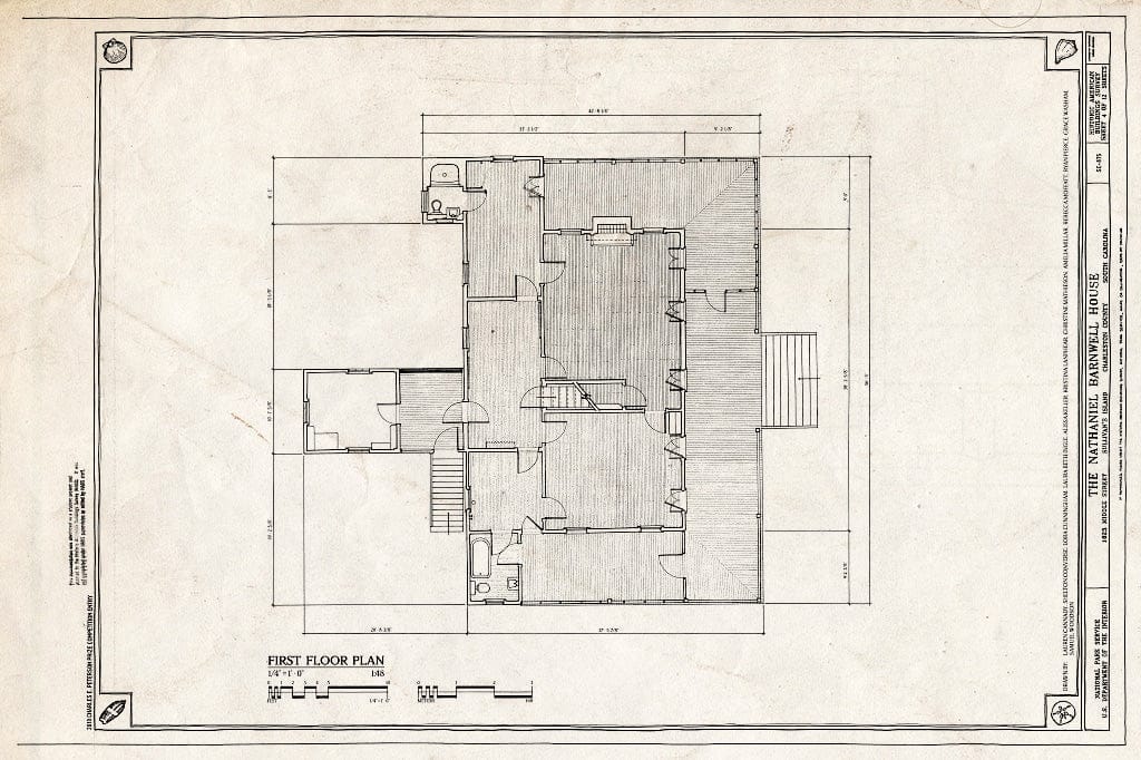 Blueprint 4. First Floor Plan - Nathaniel Barnwell House, 1023 Middle Street, Sullivans Island, Charleston County, SC