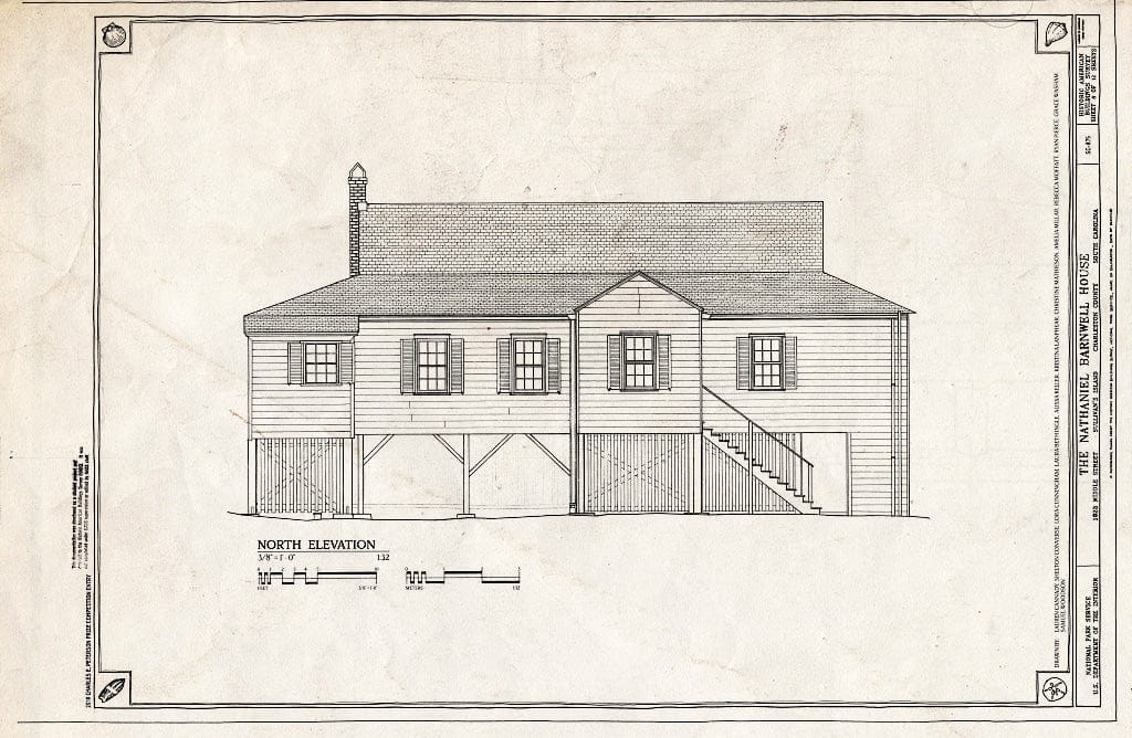 Blueprint 8. North Elevation - Nathaniel Barnwell House, 1023 Middle Street, Sullivans Island, Charleston County, SC