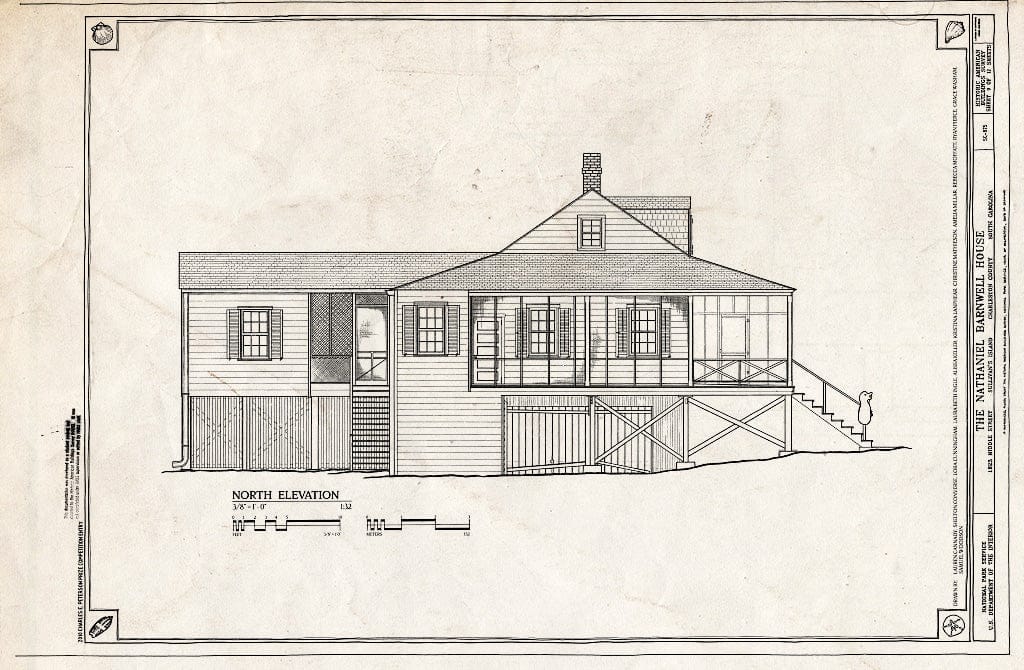 Blueprint 9. North Elevation - Nathaniel Barnwell House, 1023 Middle Street, Sullivans Island, Charleston County, SC