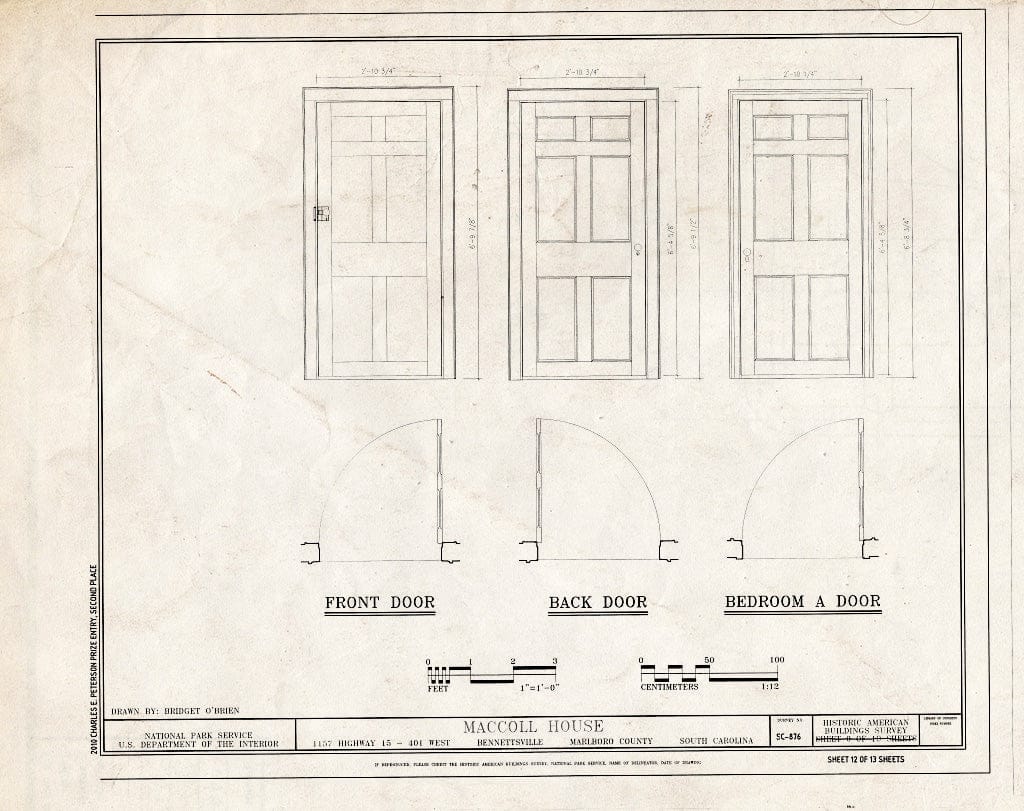 Blueprint Door Details - MacColl House, 1157 Highway 15/401 West, Bennettsville, Marlboro County, SC