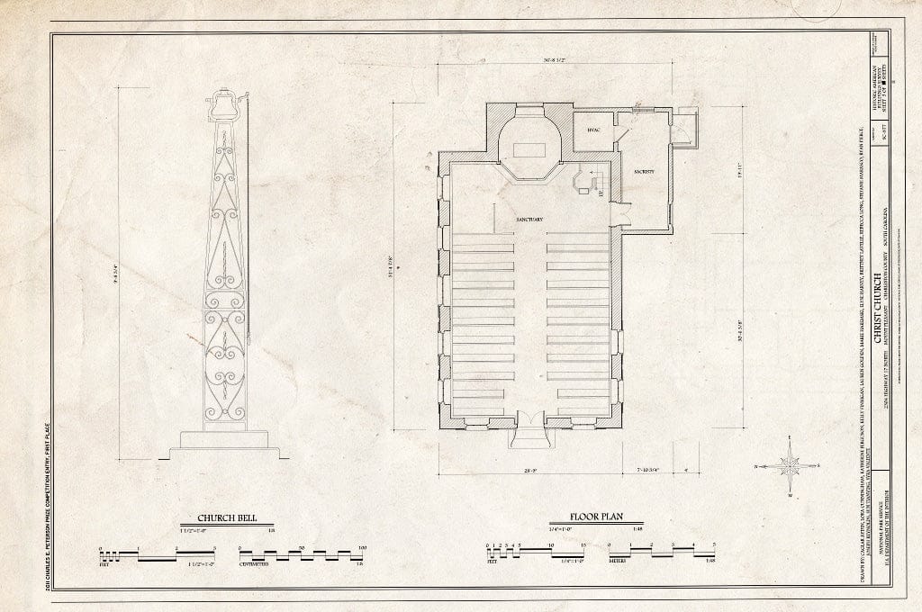 Blueprint 3. Church Bell & First Floor Plan - Christ Church, 2304 Highway 17 North, Mount Pleasant, Charleston County, SC