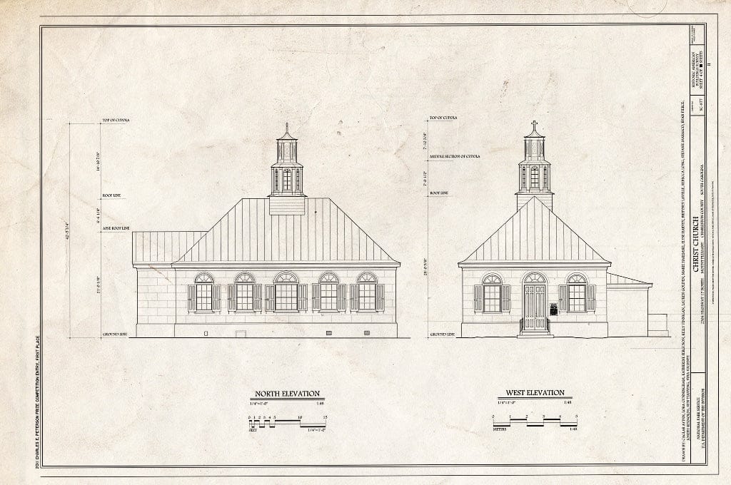 Blueprint 4. North & West Elevations - Christ Church, 2304 Highway 17 North, Mount Pleasant, Charleston County, SC