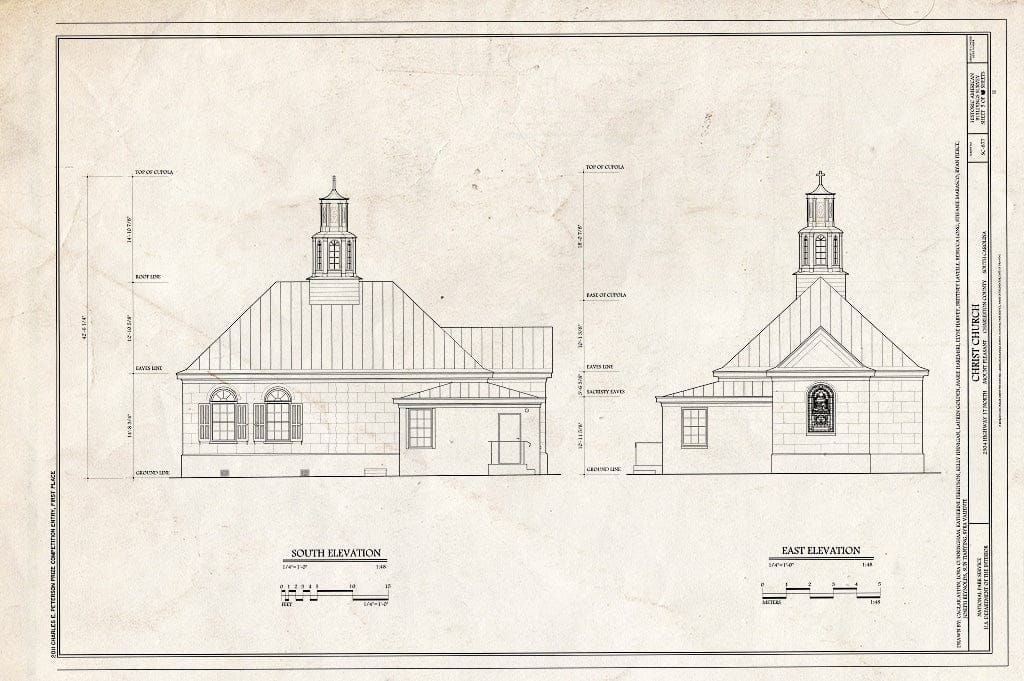 Blueprint 5. South & East Elevations - Christ Church, 2304 Highway 17 North, Mount Pleasant, Charleston County, SC