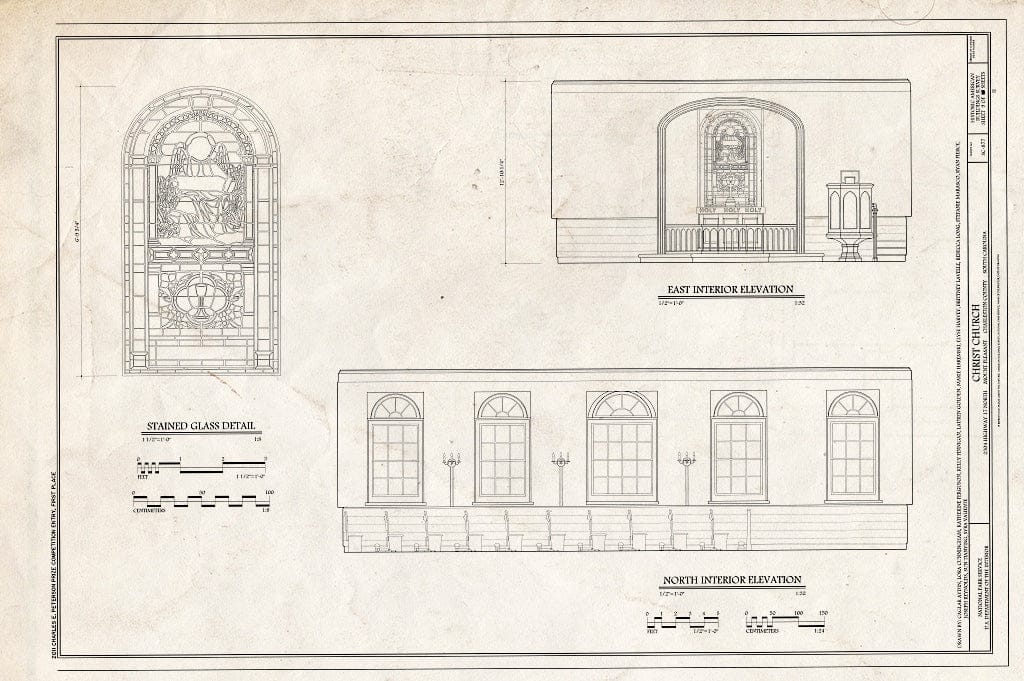 Blueprint 9. Interior Elevations & Stained Glass Detail - Christ Church, 2304 Highway 17 North, Mount Pleasant, Charleston County, SC