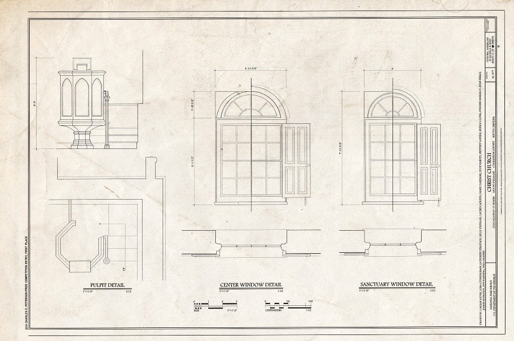 Blueprint 11. Pulpit Details & Window Details - Christ Church, 2304 Highway 17 North, Mount Pleasant, Charleston County, SC