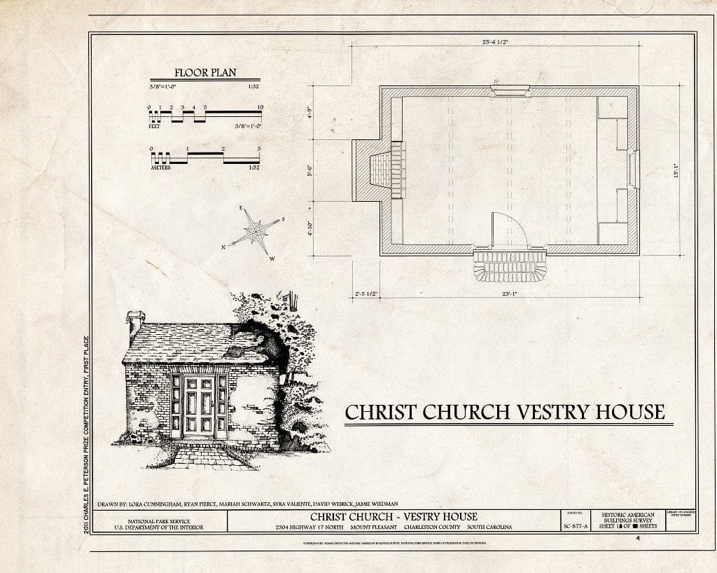 Blueprint 1. Floor Plan - Christ Church, Vestry House, 2304 Highway 17 North, Mount Pleasant, Charleston County, SC