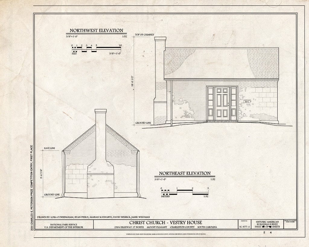 Blueprint 2. Northeast & Northwest Elevations - Christ Church, Vestry House, 2304 Highway 17 North, Mount Pleasant, Charleston County, SC