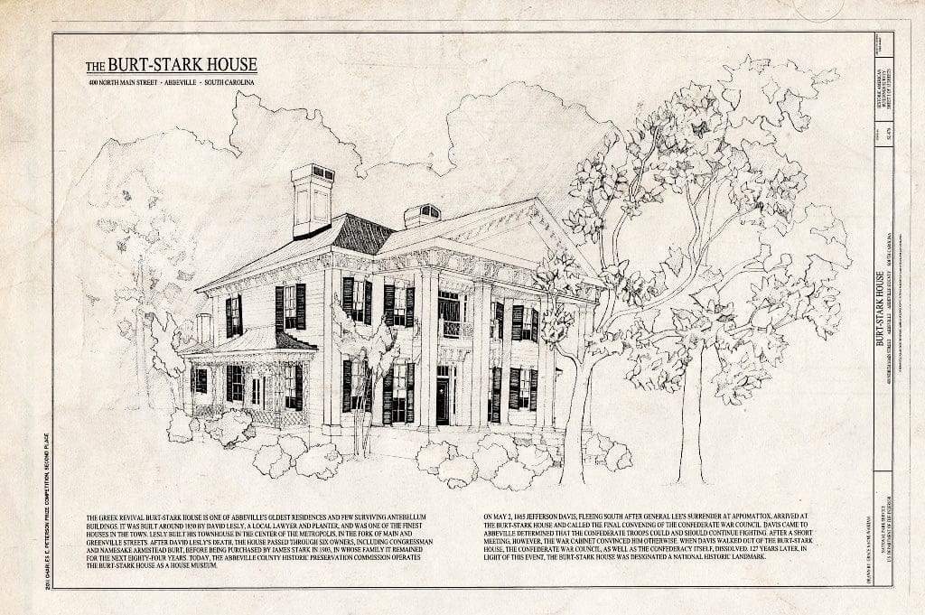 Blueprint Cover Sheet - Burt-Stark Mansion, 400 North Main Street, Abbeville, Abbeville County, SC