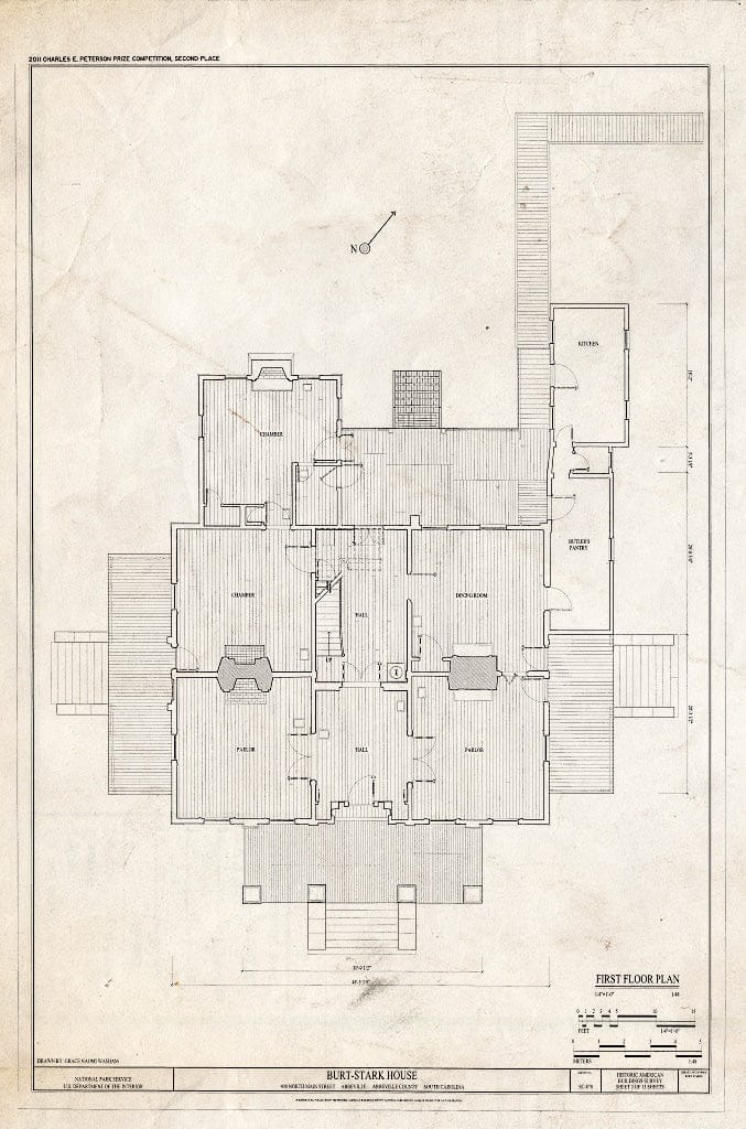 Blueprint First Floor Plan - Burt-Stark Mansion, 400 North Main Street, Abbeville, Abbeville County, SC