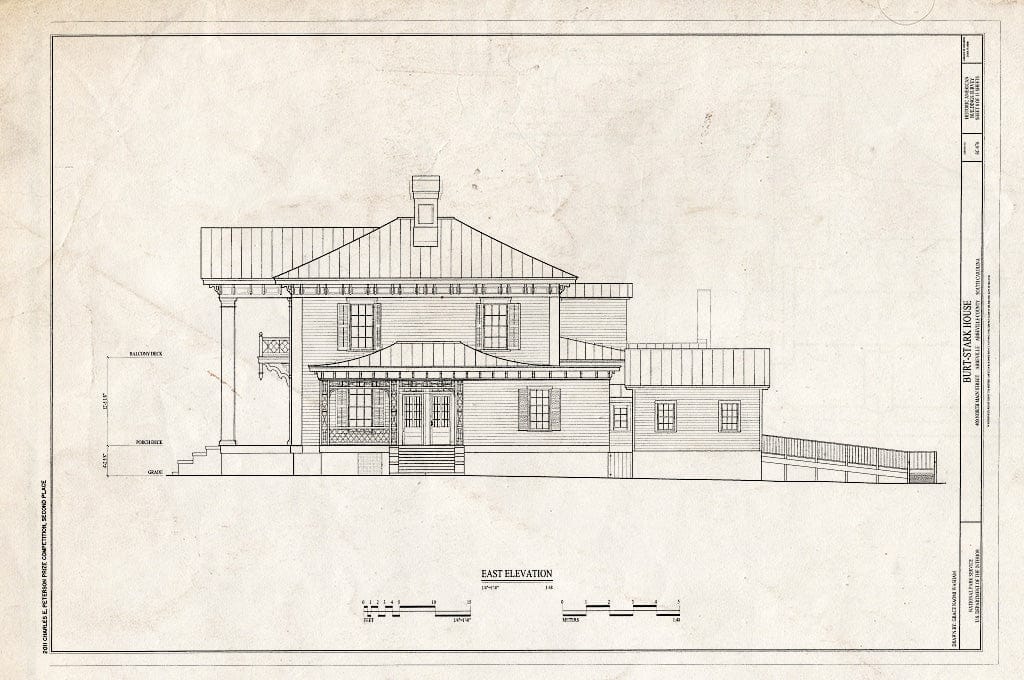 Blueprint East Elevation - Burt-Stark Mansion, 400 North Main Street, Abbeville, Abbeville County, SC