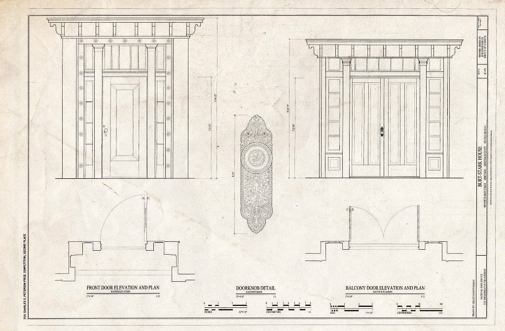 Blueprint Door & Doorknob Details - Burt-Stark Mansion, 400 North Main Street, Abbeville, Abbeville County, SC