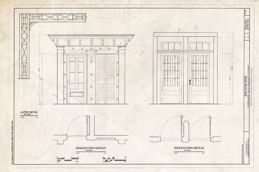 Blueprint Door Details & Lattice Detail - Burt-Stark Mansion, 400 North Main Street, Abbeville, Abbeville County, SC