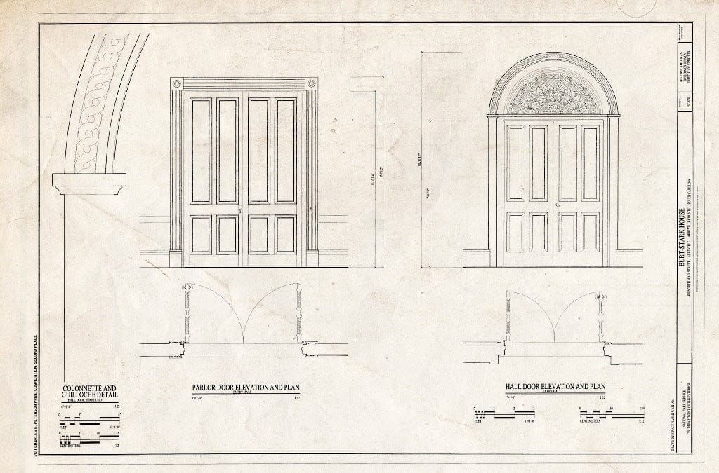 Blueprint Door Details & Colonnette and Guilloche Detail - Burt-Stark Mansion, 400 North Main Street, Abbeville, Abbeville County, SC