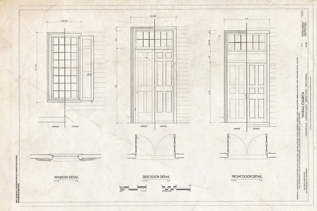 Blueprint Door & Window Details - Taveau Church, State Road S-8-44, Cordesville, Berkeley County, SC