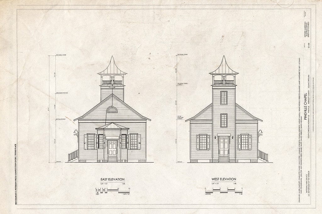 Blueprint East & West Elevations - Pineville Chapel, State Road S-8-204, Pineville, Berkeley County, SC