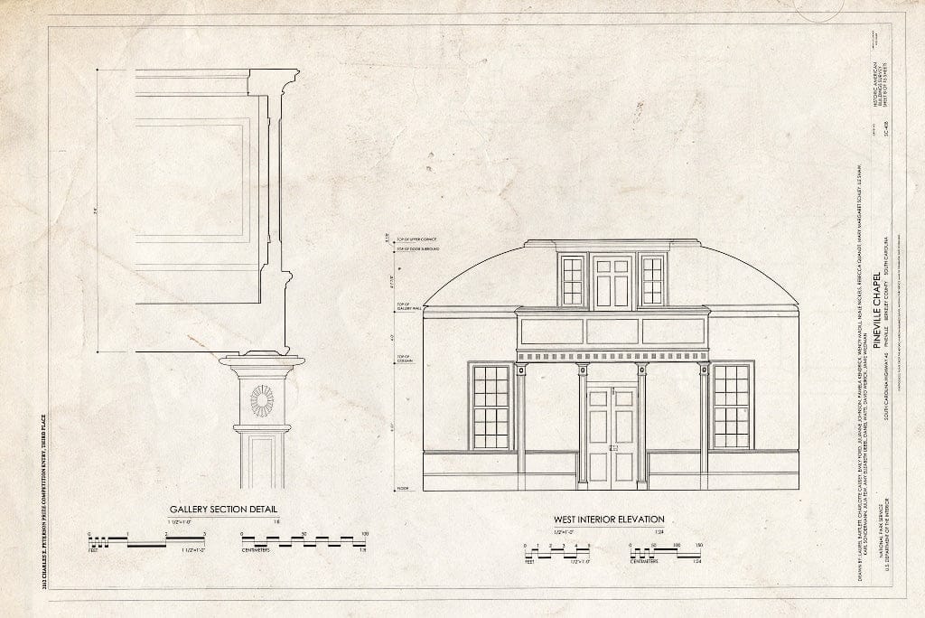 Blueprint Gallery Section Detail, West Interior Elevation - Pineville Chapel, State Road S-8-204, Pineville, Berkeley County, SC