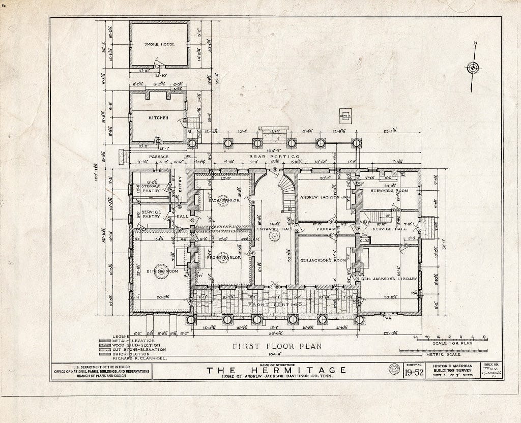 Blueprint 1. First Floor Plan - The Hermitage, U.S. Highway 70 North (4580 Rachel's Lane), Nashville, Davidson County, TN