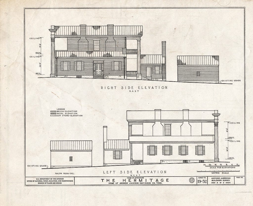 Blueprint 5. Side elevations - The Hermitage, U.S. Highway 70 North (4580 Rachel's Lane), Nashville, Davidson County, TN