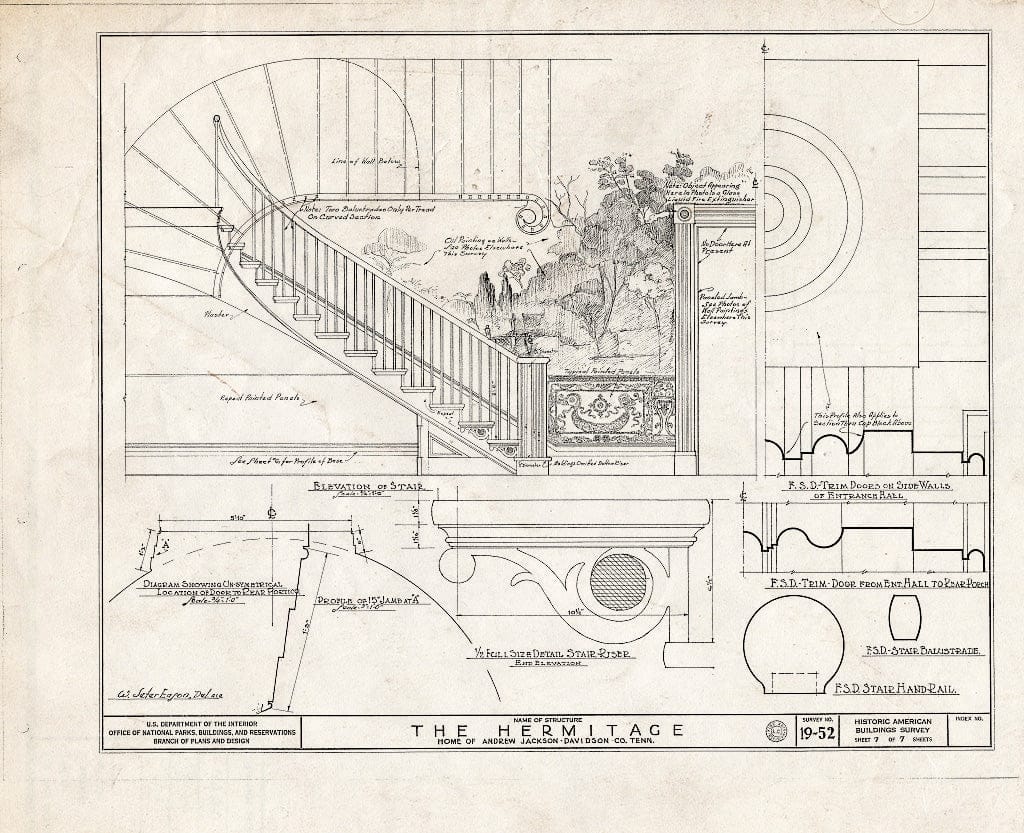 Blueprint 7. Staircase Details - The Hermitage, U.S. Highway 70 North (4580 Rachel's Lane), Nashville, Davidson County, TN