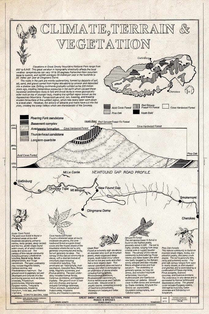 Blueprint Climate, Terrain & Vegetation - Great Smoky Mountains National Park Roads & Bridges, Gatlinburg, Sevier County, TN