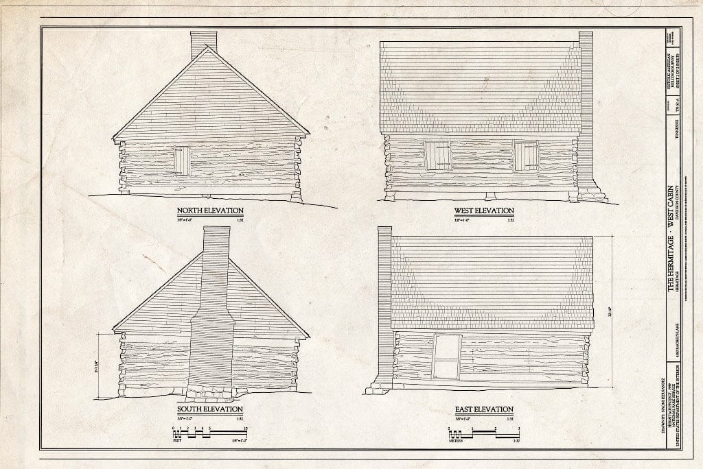 Blueprint 2. Elevations - The Hermitage, West Cabin, 4580 Rachel's Lane, Hermitage, Davidson County, TN