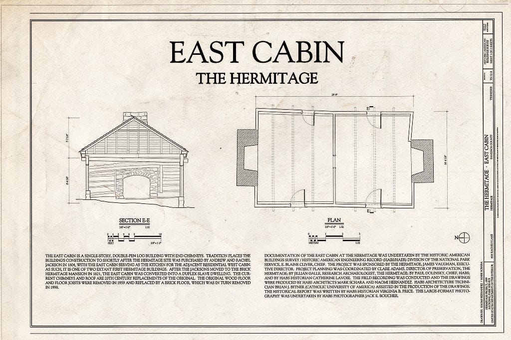 Blueprint 1. Section and Plan - The Hermitage, East Cabin, 4580 Rachel's Lane, Hermitage, Davidson County, TN