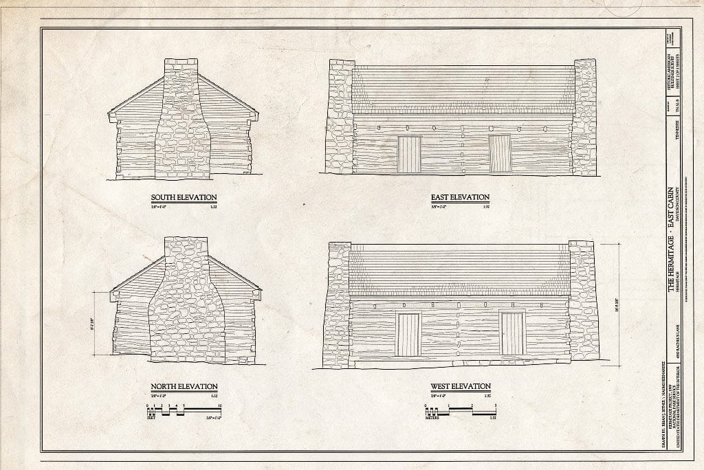 Blueprint 2. Elevations - The Hermitage, East Cabin, 4580 Rachel's Lane, Hermitage, Davidson County, TN