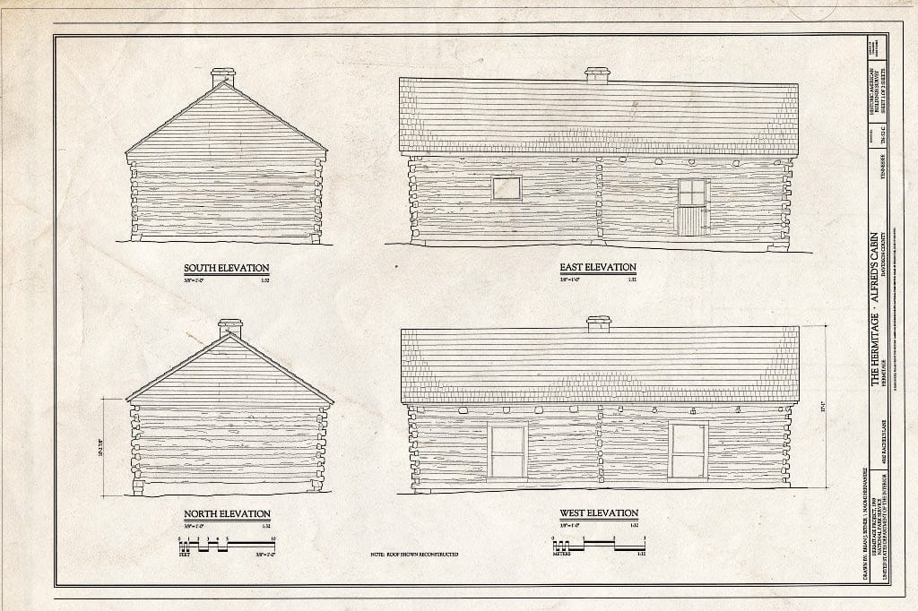 Blueprint 2. Elevations - The Hermitage, Alfred's Cabin, 4580 Rachel's Lane, Hermitage, Davidson County, TN