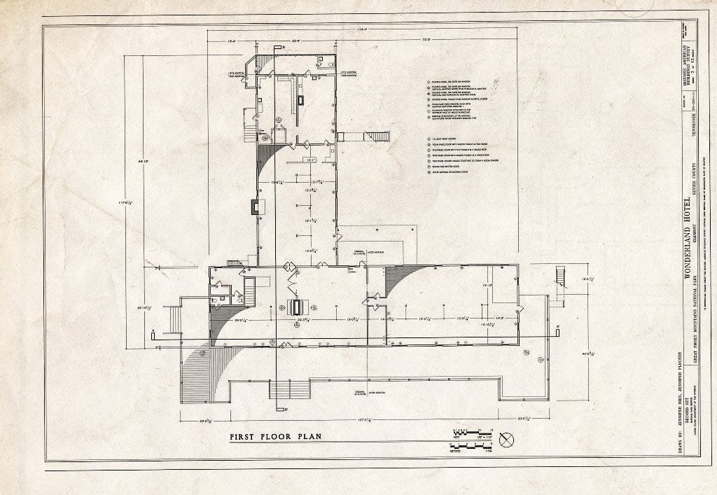 Blueprint First Floor Plan - Elkmont Historic District, Wonderland Club, Wonderland Hotel, Annex & Servants' Quarters, Wonderland Hotel Access Road, Elkmont, Sevier County, TN