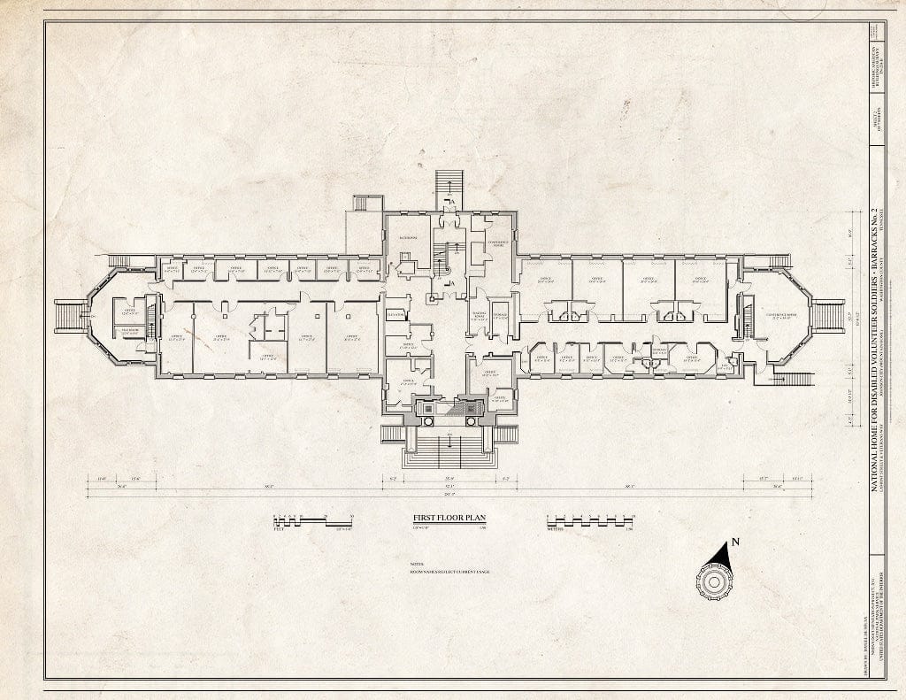 Blueprint First Floor Plan - National Home for Disabled Volunteer Soldiers, Mountain Branch, Barracks No. 2, Lamont & Veterans Way, Johnson City, Washington County, TN