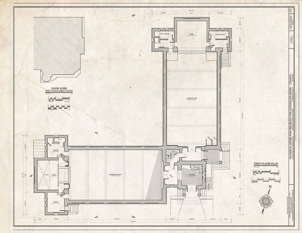 Blueprint First Floor Plan - National Home for Disabled Volunteer Soldiers, Mountain Branch, Chapel, Lamont & Veterans Way, Johnson City, Washington County, TN