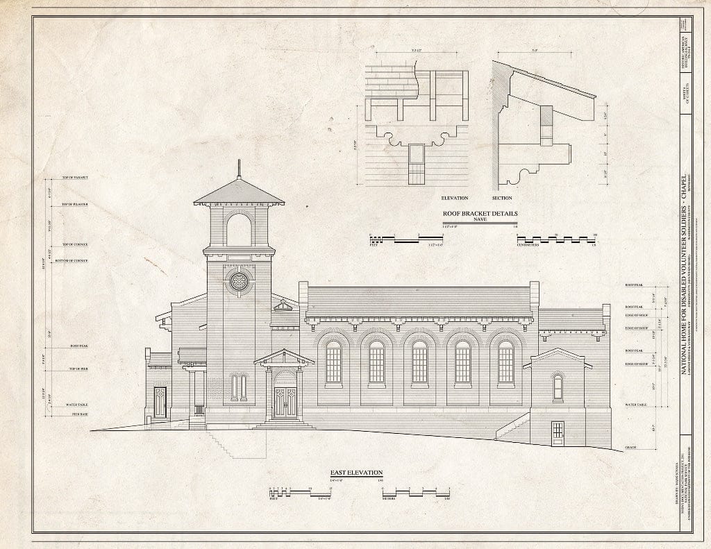 Blueprint East Elevation - National Home for Disabled Volunteer Soldiers, Mountain Branch, Chapel, Lamont & Veterans Way, Johnson City, Washington County, TN