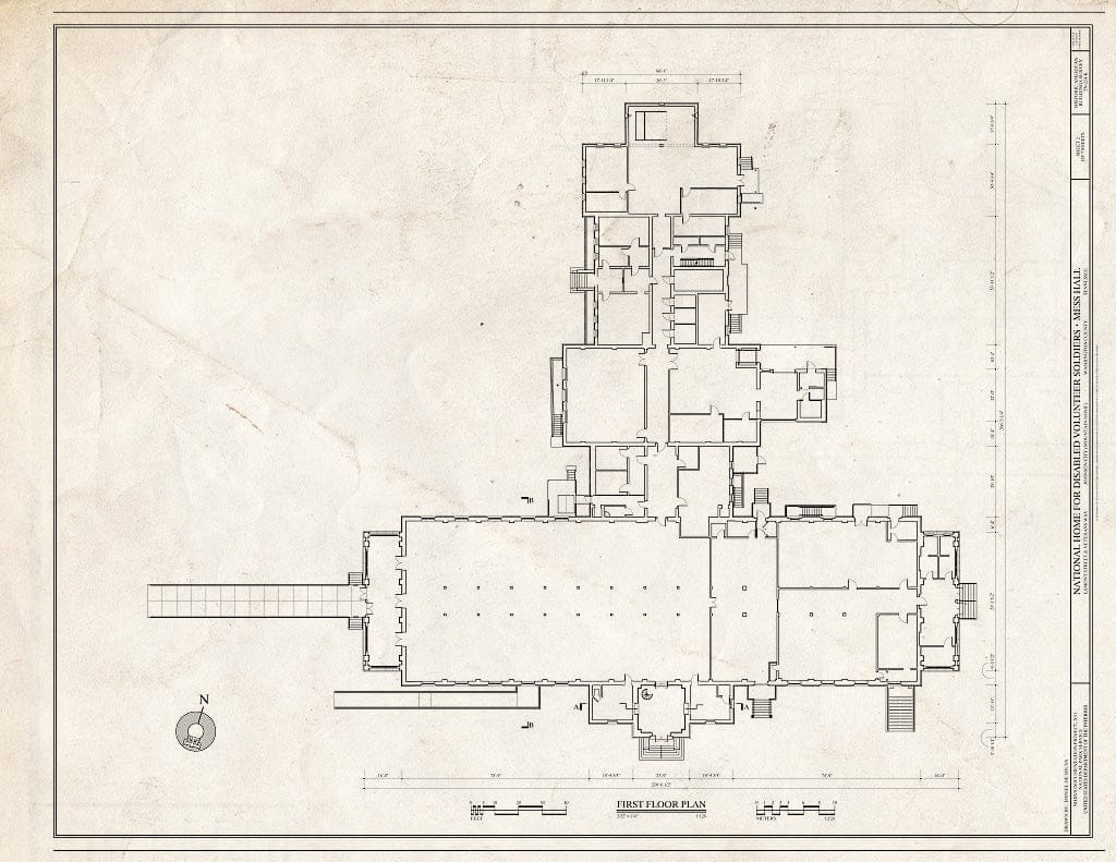 Blueprint First Floor Plan - National Home for Disabled Volunteer Soldiers, Mountain Branch, Mess Hall, Lamont & Veterans Way, Johnson City, Washington County, TN