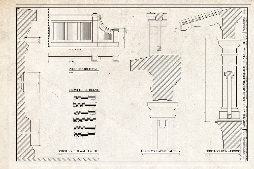 Blueprint Front Porch Details - National Home for Disabled Volunteer Soldiers, Mountain Branch, Duplex Quarters, Lamont & Veterans Way, Johnson City, Washington County, TN