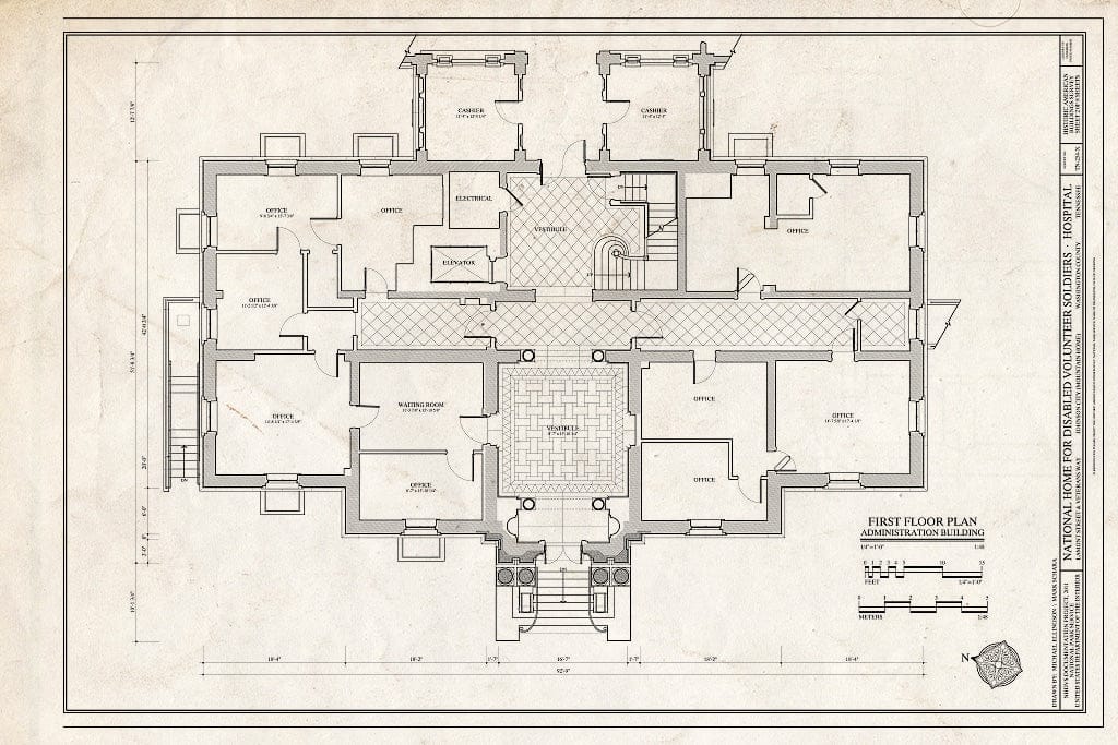 Blueprint First Floor Plan - National Home for Disabled Volunteer Soldiers, Mountain Branch, Hospital, Lamont & Veterans Way, Johnson City, Washington County, TN